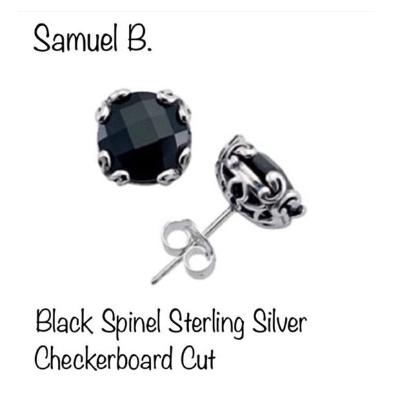 SAMULE B Sterling Silver Cushion Cut Black Spinel Faceted Earrings - Picture 13 of 15